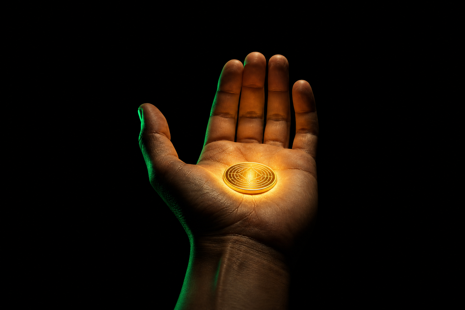 A hand holding a glowing gold coin — your capital stays yours